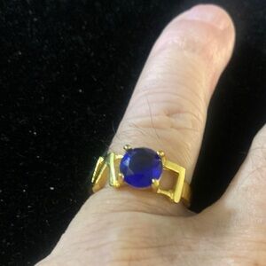 Elegant Gold and Blue Cubic Zirconia Ring